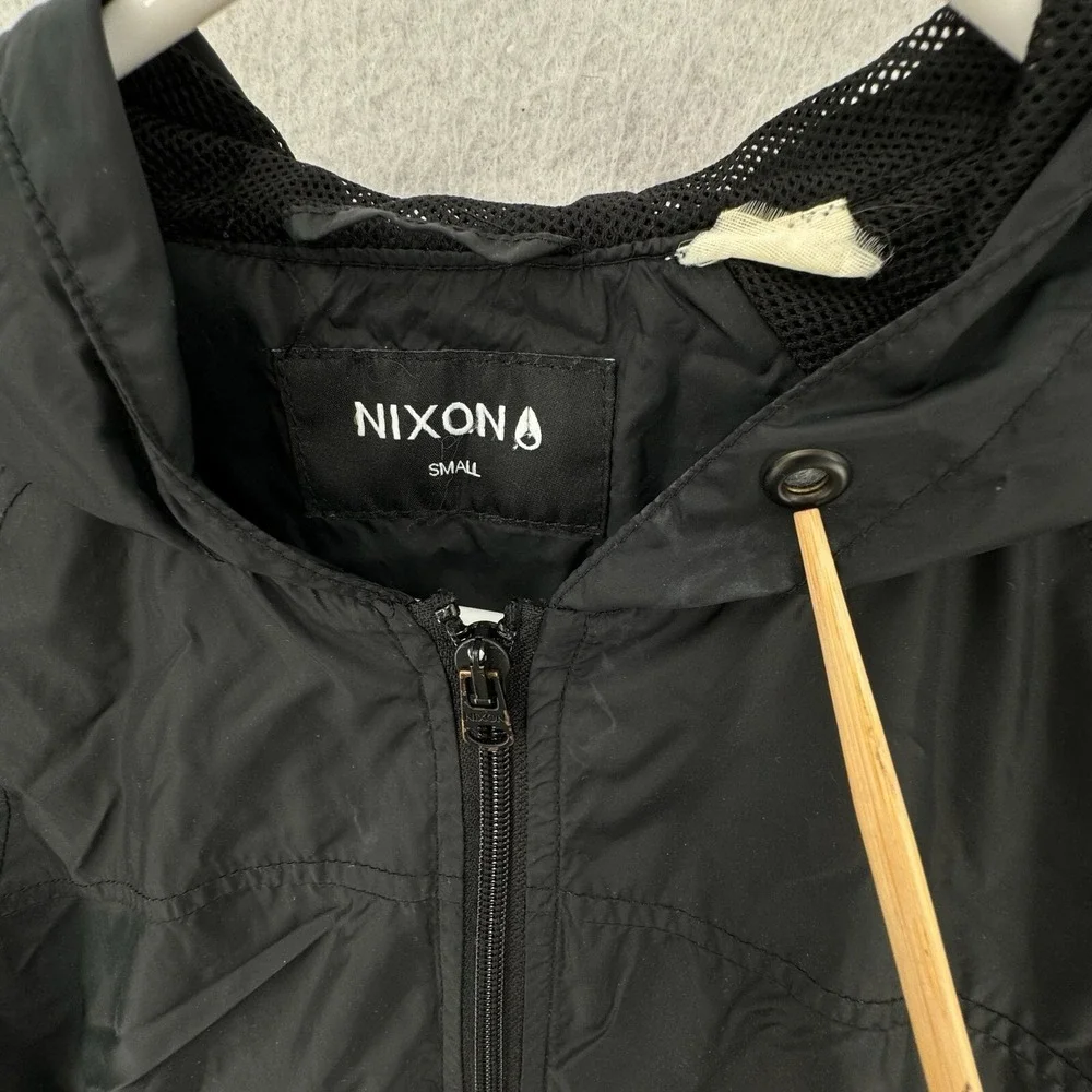 Nixon Windbreaker Jacket Womens Small Watch Black Hoodie Logo Zip‎ Up Packable